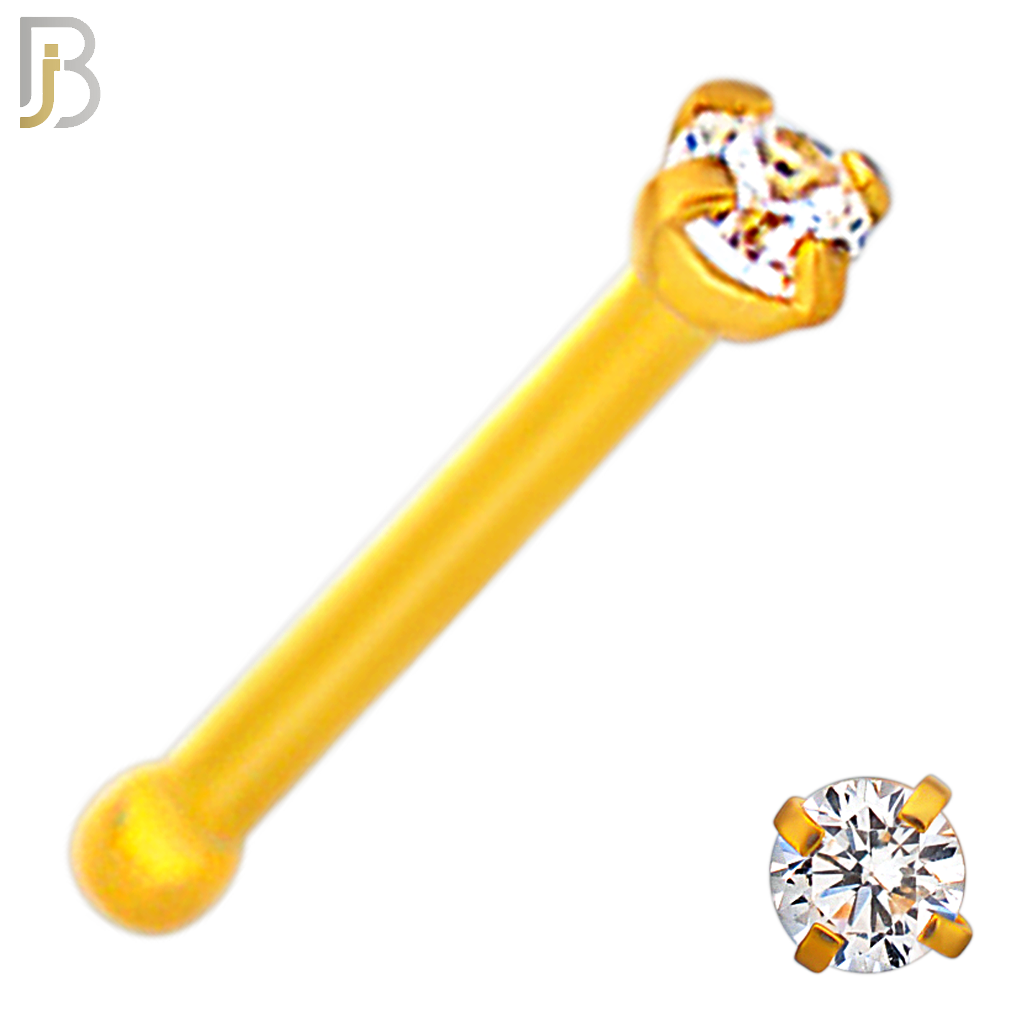 NR01G - 316L Surgical Steel Gold Plated Nose Bone Prong Set Zircon Round Nose Ring (PACK OF 6) image 1