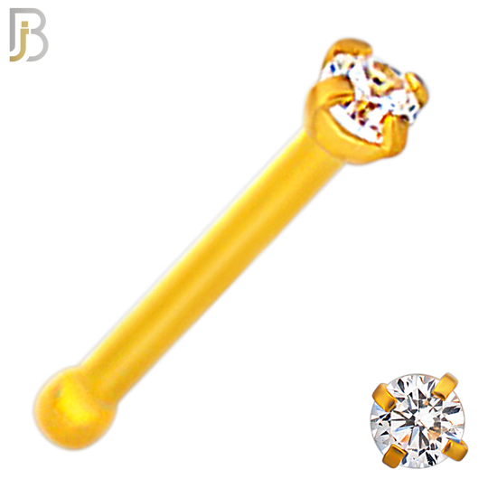 NR01G - 316L Surgical Steel Gold Plated Nose Bone Prong Set Zircon Round Nose Ring (PACK OF 6) image 1