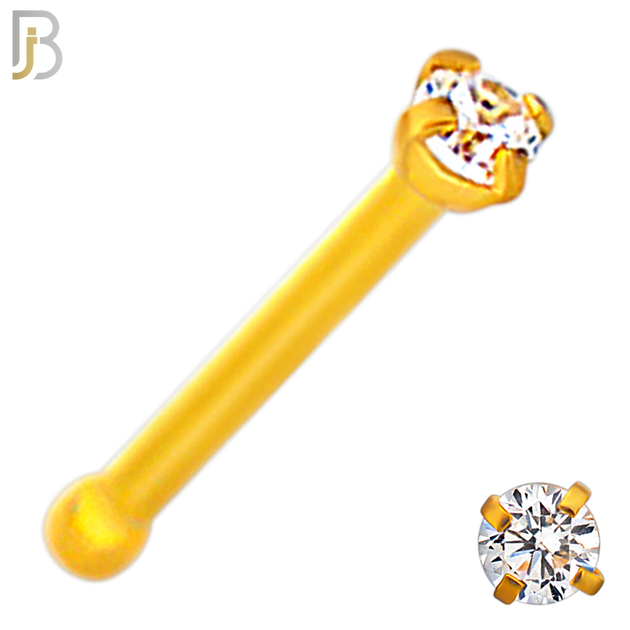 NR01G - 316L Surgical Steel Gold Plated Nose Bone Prong Set Zircon Round Nose Ring (PACK OF 6) image 1