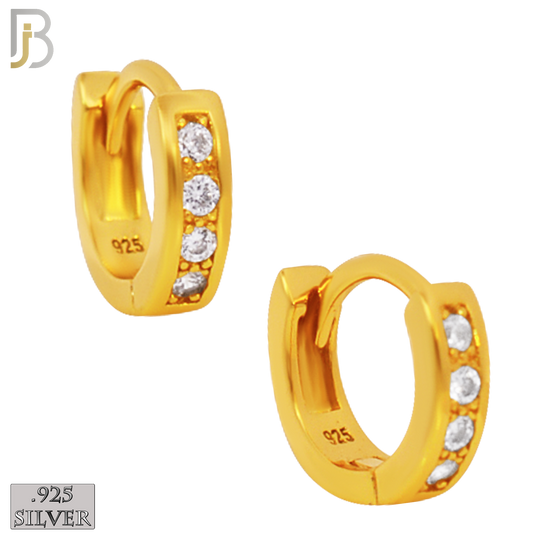 925-ES180 - .925 Sterling Silver Huggies Hoops Earrings with Round Zircon image 2