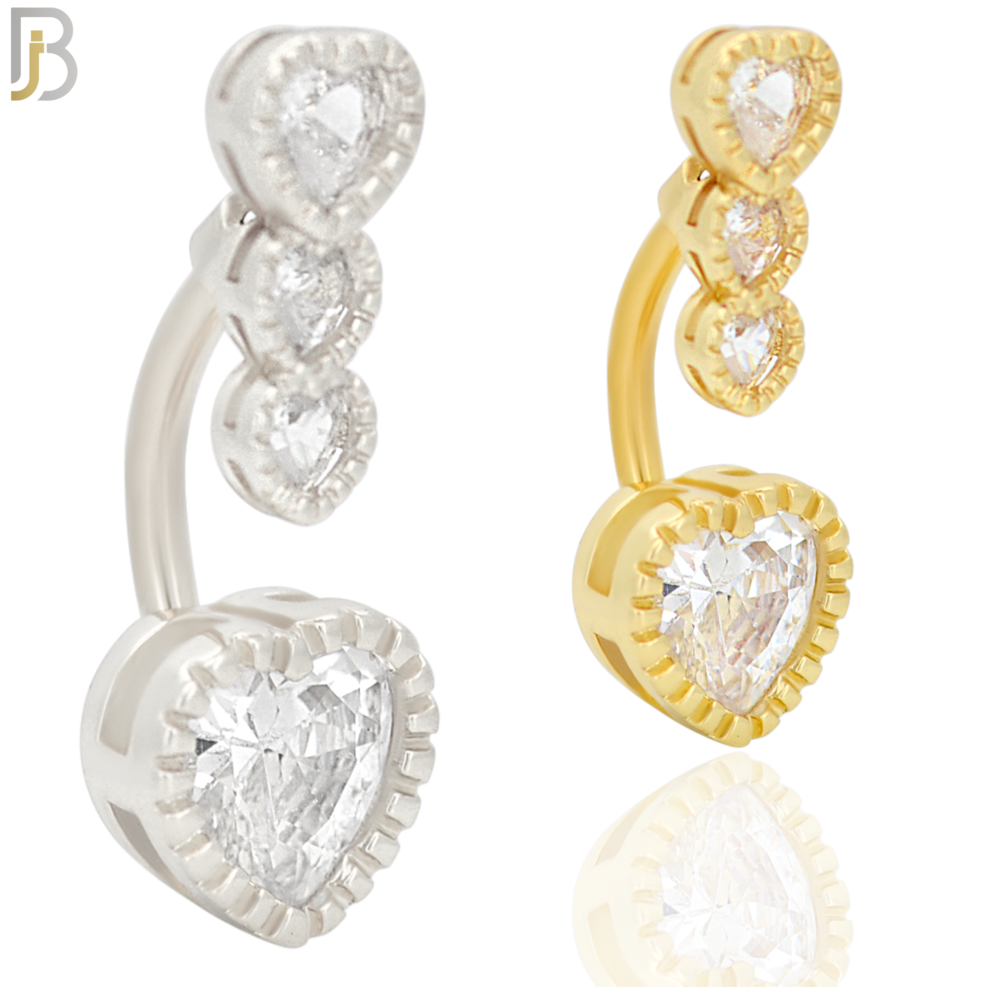 NB57 - 316L Stainless Steel Heart Shaped Clear Zircon Banana Belly Ring image 0