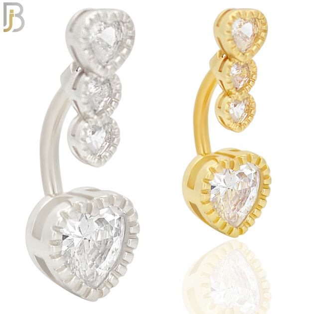 NB57 - 316L Stainless Steel Heart Shaped Clear Zircon Banana Belly Ring image 0