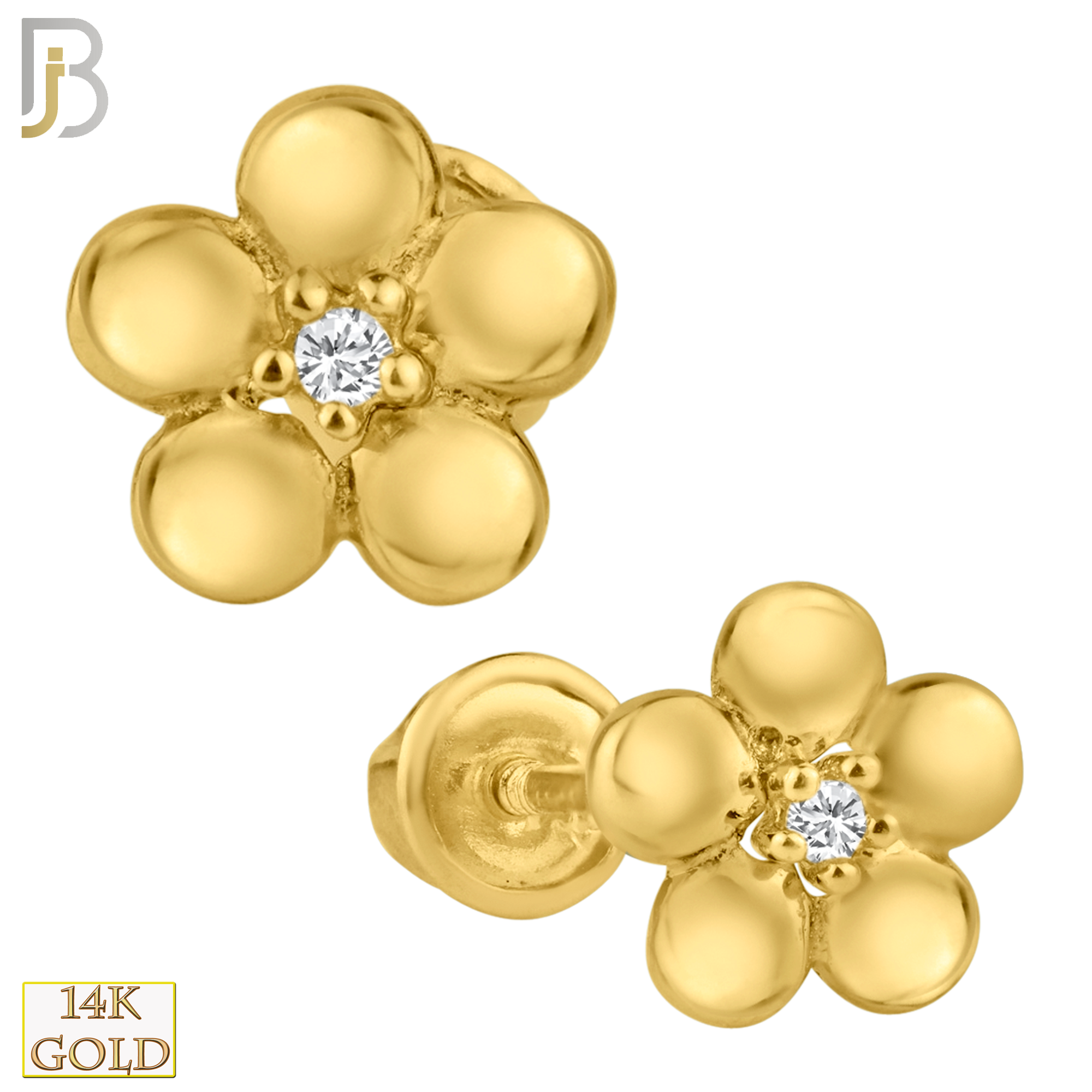 14-ES26 - 14k Solid Gold Screw Back Earrings 5mm Flower with CZ image 0
