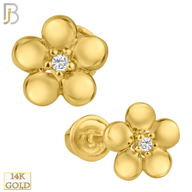 14-ES26 - 14k Solid Gold Screw Back Earrings 5mm Flower with CZ image 0