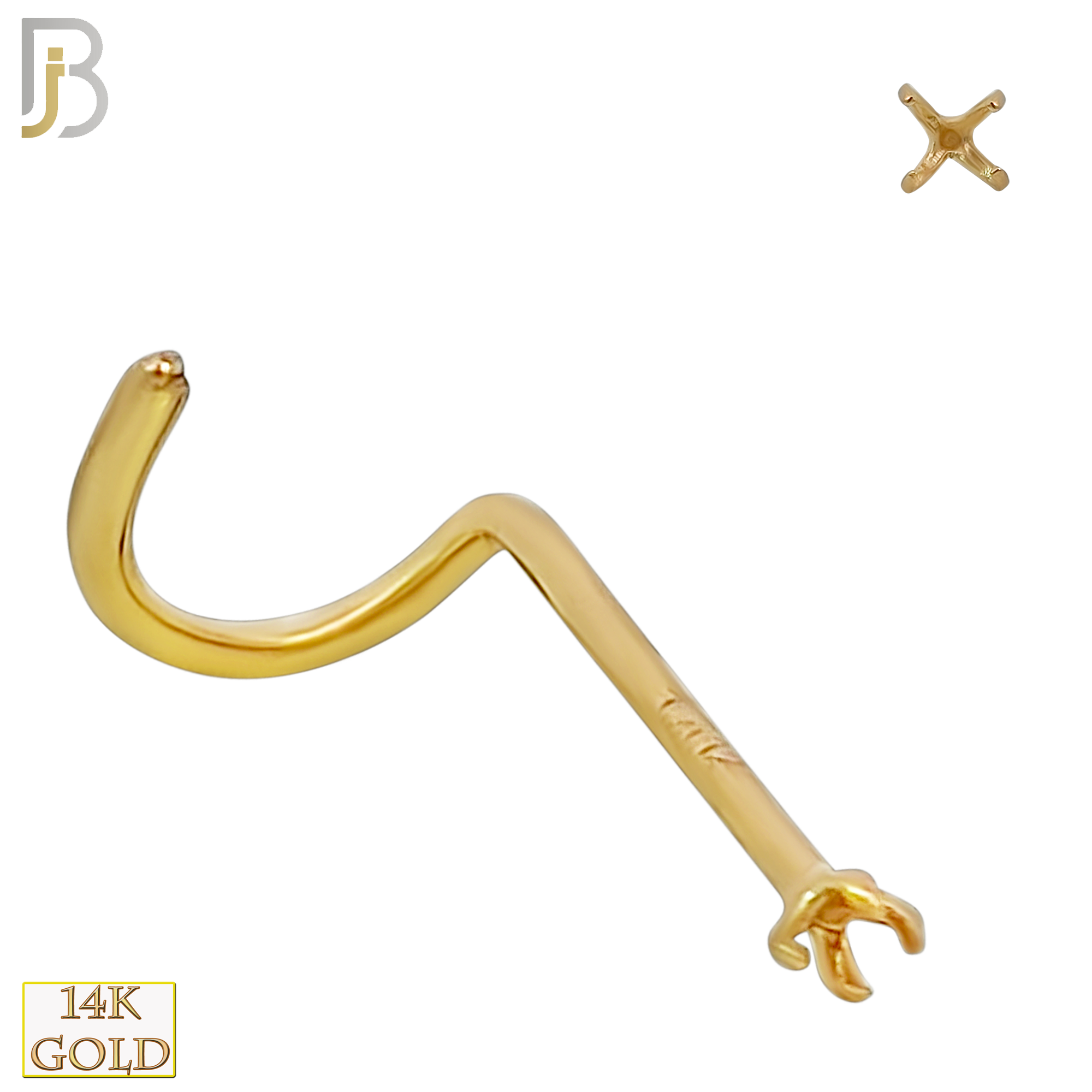 14-NR03Y-20 - 20g Thickness 14k Solid Yellow Gold Prong Setting Nose Screw, Cork Screw Mounting Only image 1