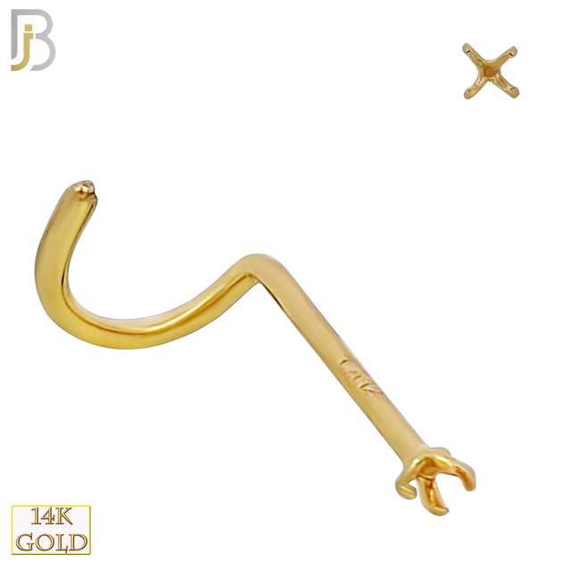 14-NR03Y-20 - 20g Thickness 14k Solid Yellow Gold Prong Setting Nose Screw, Cork Screw Mounting Only image 1