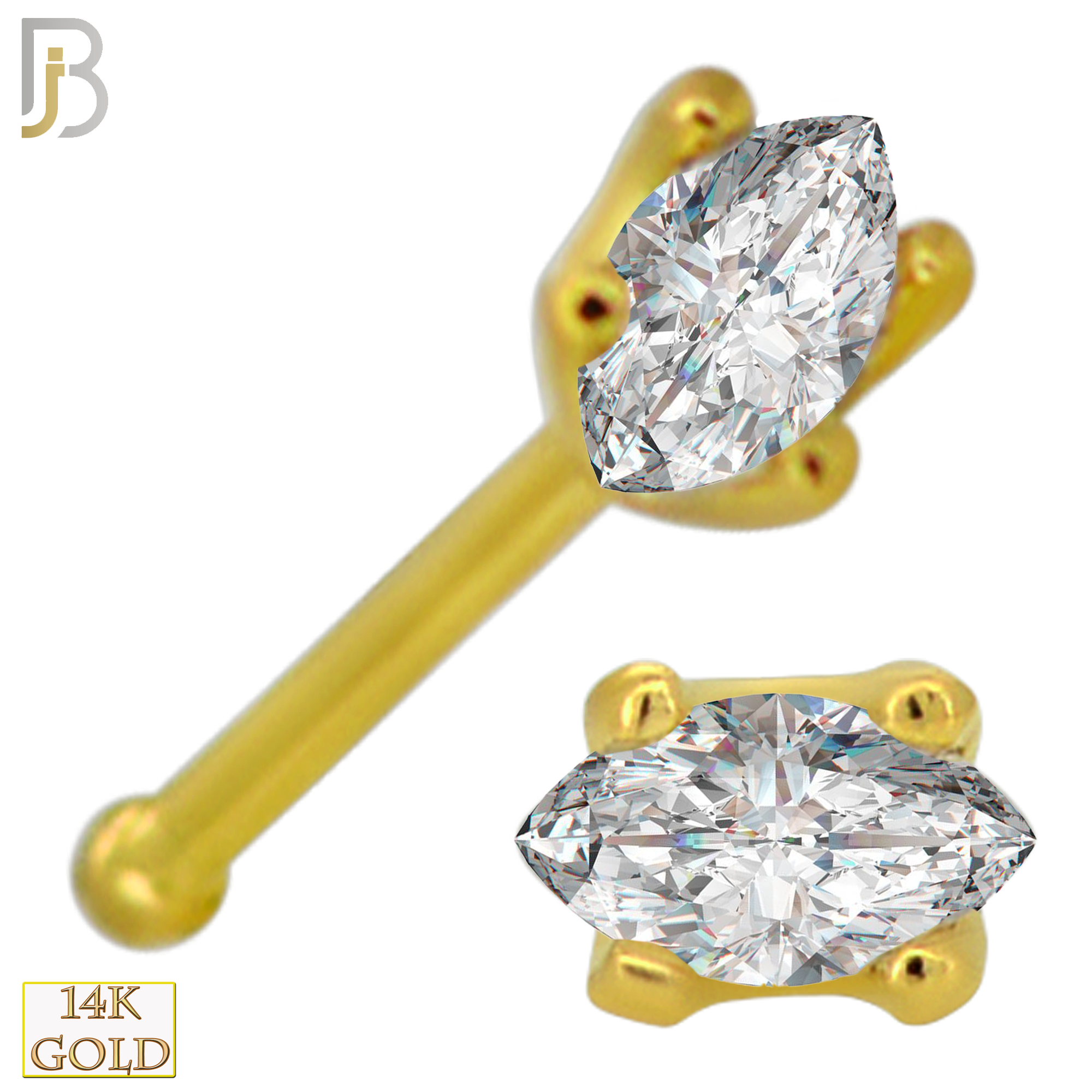14-NR101B - 14k Yellow Gold Nose Ring with Marquise Cut CZ in Prong Setting - Yellow Gold image
