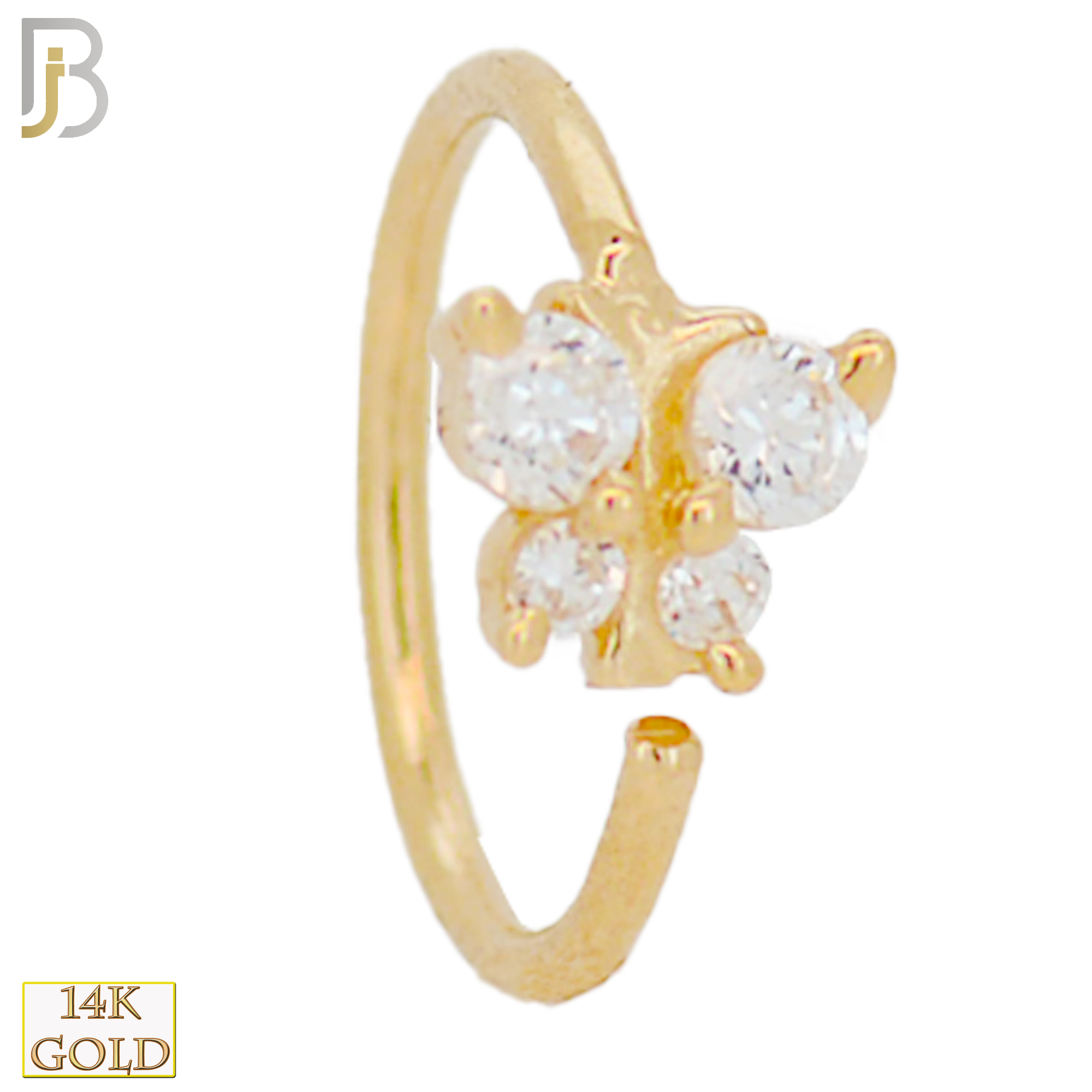 14-CT29 - 14K Solid Gold Butterfly Design with Zircon Nose Hoops Twist top Open image 1