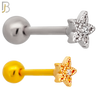 TB77 - 316L Stainless Steel Hollow Star with Center CZ Tragus/Cartilage Barbell (PACK OF 6) image 0