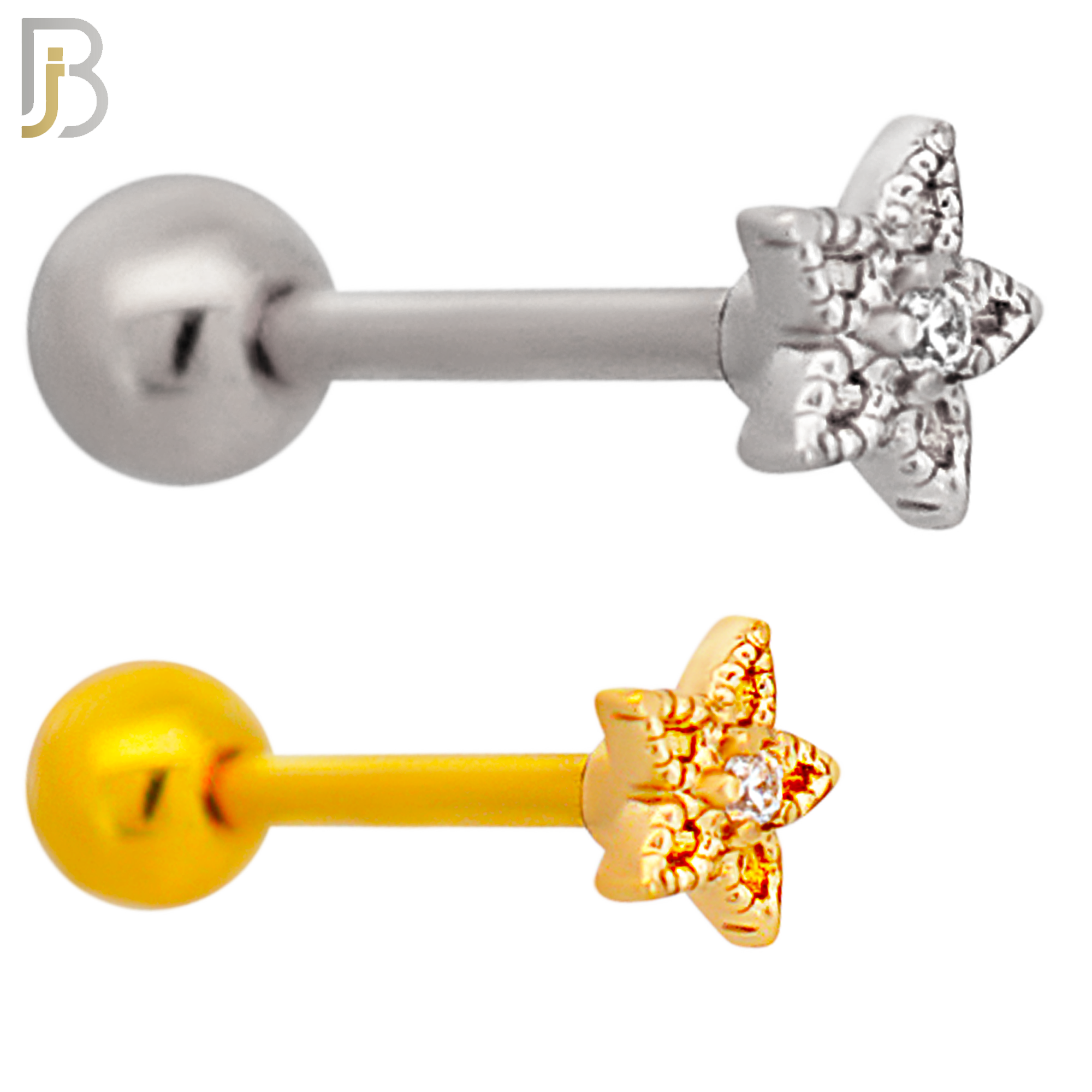 TB77 - 316L Stainless Steel Hollow Star with Center CZ Tragus/Cartilage Barbell (PACK OF 6) image 0