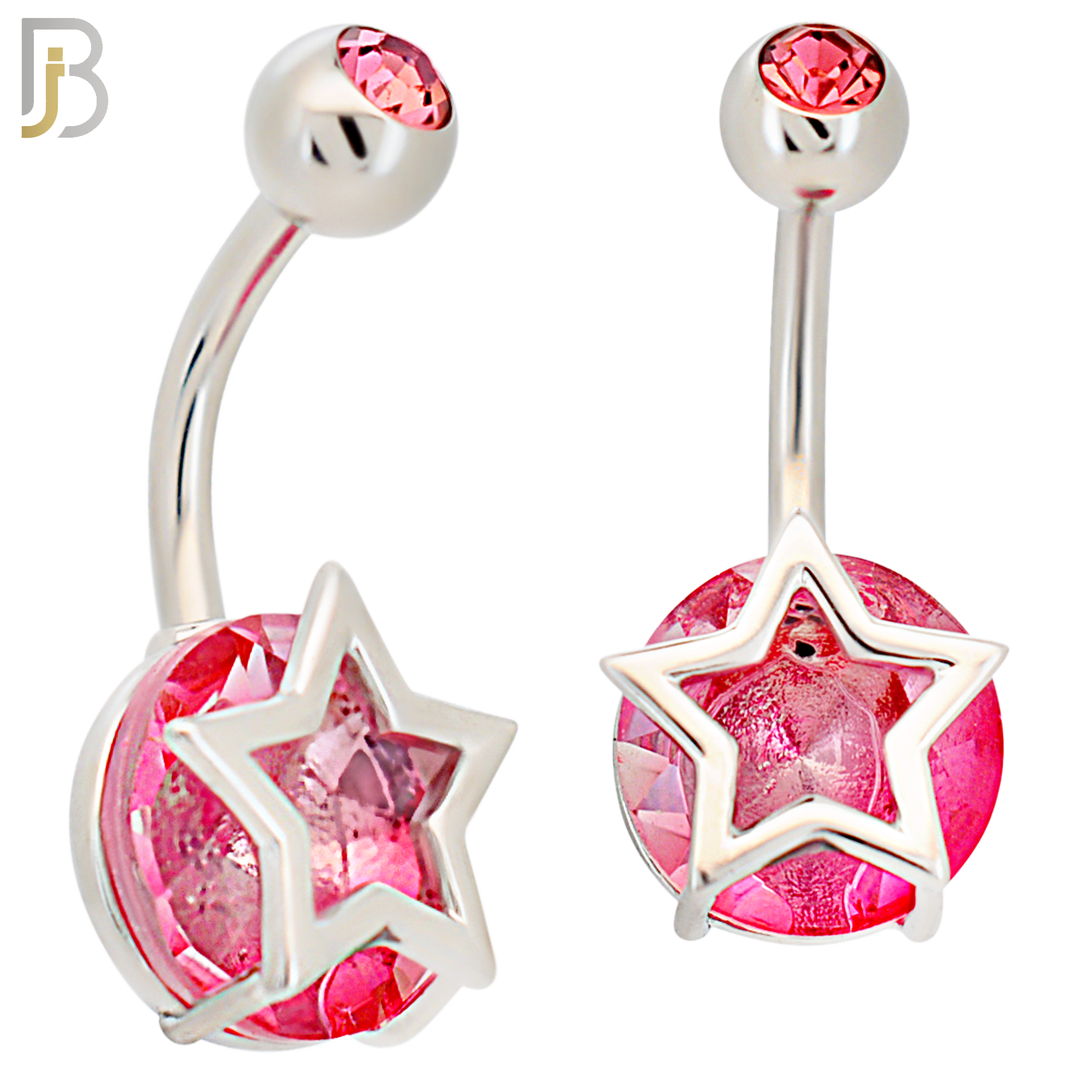 NB81 - 316L Stainless Steel Round Shaped CZ and Hollow Star Strap Frame Belly Ring image 0