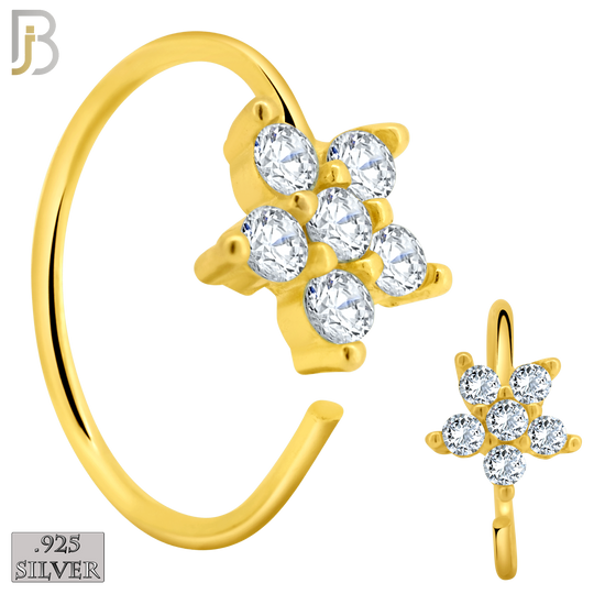 925-CT27 - 925 Sterling Silver Five Petal Star Shaped Flower Design Nose Hoops 22g Thick 8mm wide (Pack of 6) image 1
