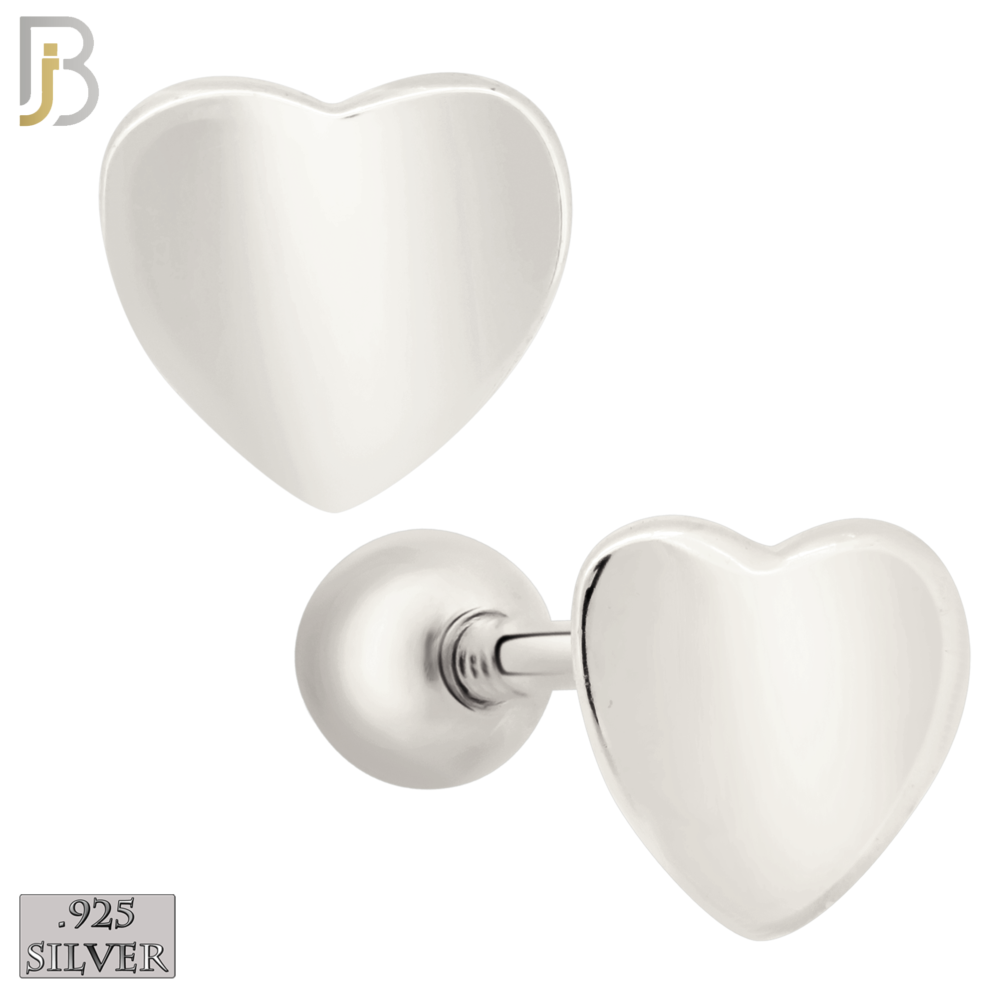 925-ES203 - Screw Ball Back - .925 Sterling Silver Plain Heart Design Earring Stud image 1