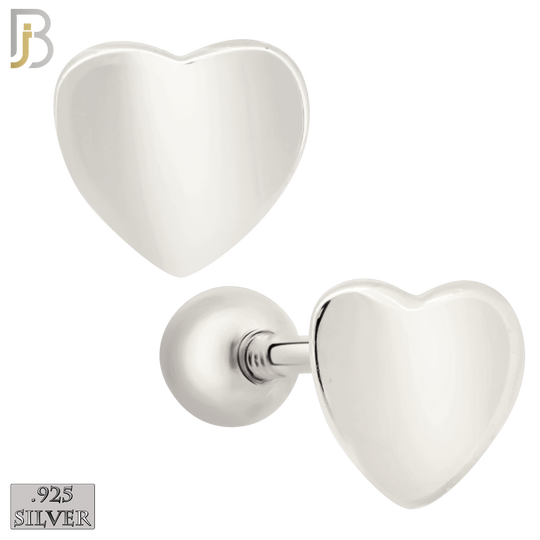 925-ES203 - Screw Ball Back - .925 Sterling Silver Plain Heart Design Earring Stud image 1