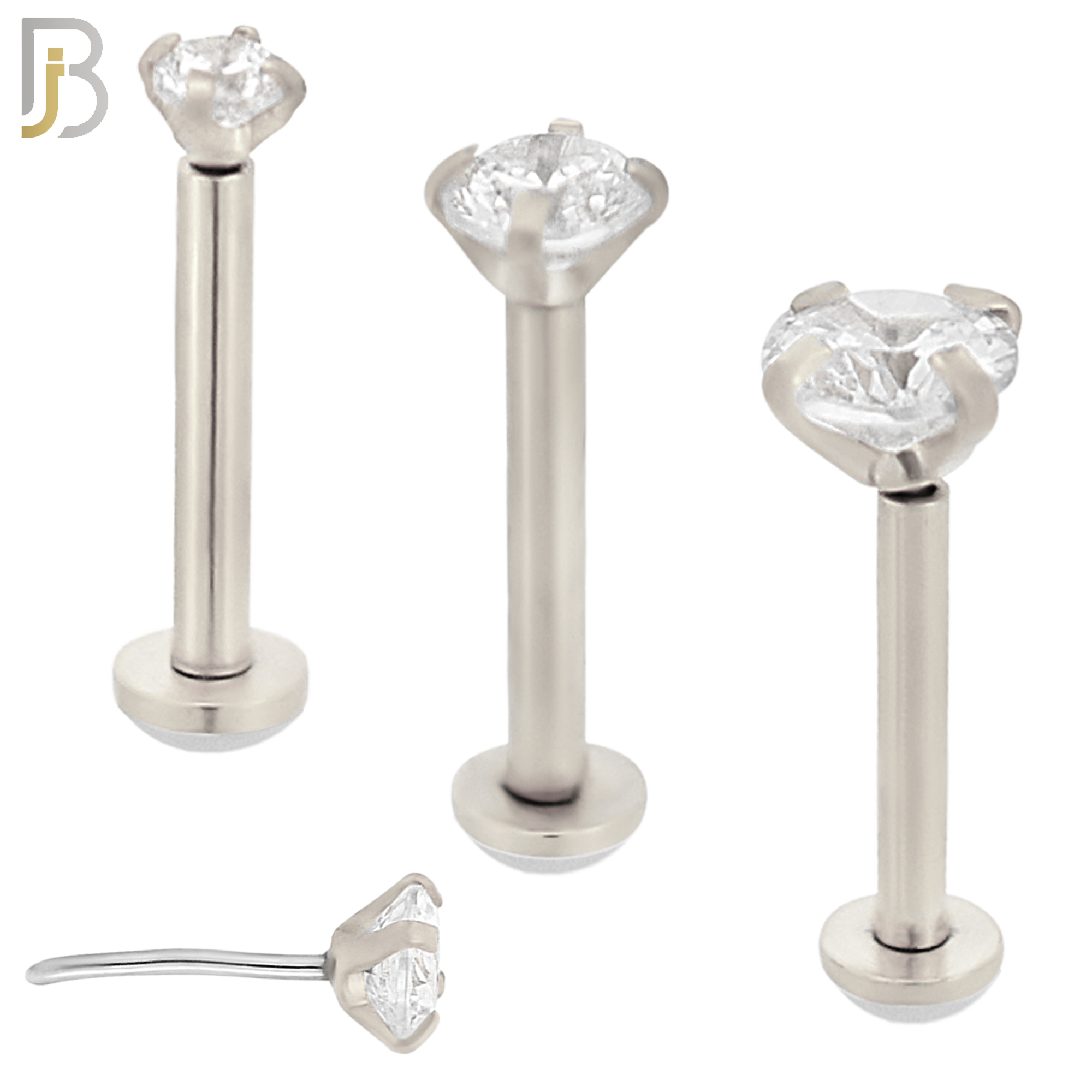 LB17S16 - 16g Thickness 316L Surgical Steel Prong Setting Round Push In  Zircon Labret (PACK OF 6) image 0