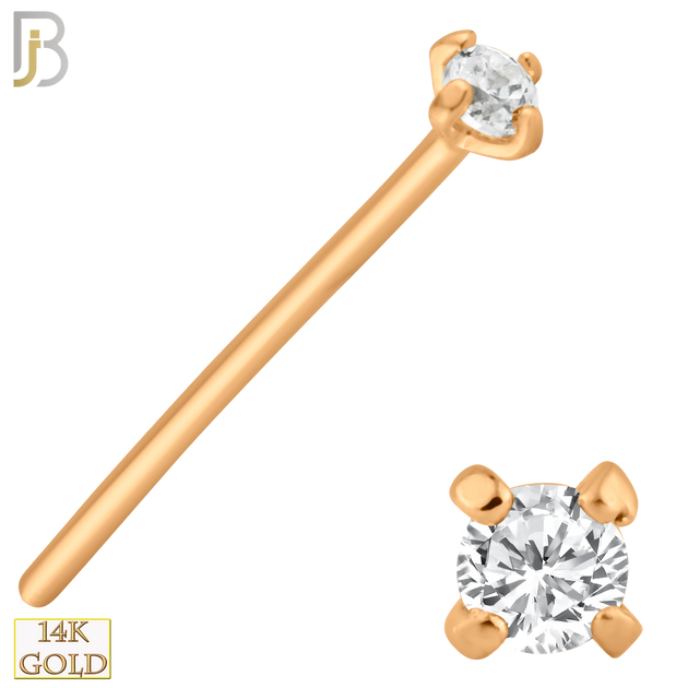 14-NR02CR-22 - 14k Solid Rose Gold 22g Prong Setting  Round Cubic Zircona Nose Stud Bend-it Yourself, Nose Straight  image 2