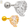 TB102 - 316L Stainless Steel Heart with Pear Shape CZ Tragus/Cartilage Barbell (PACK OF 6) image 0