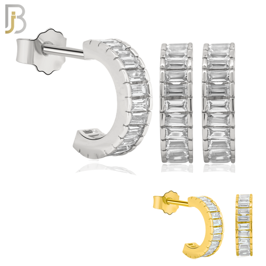 925-ES248 - .925 Sterling Silver Half Hoop Stud Earrings with Baguette Zircon image 0