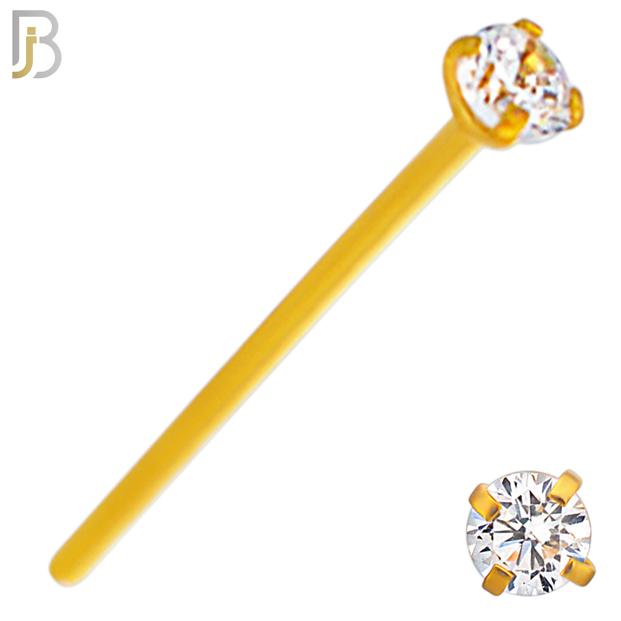 NR02G - 316L Surgical Steel Gold Plated Nose Stud  Prong Set Zircon Round Nose Ring (PACK OF 6) image 3