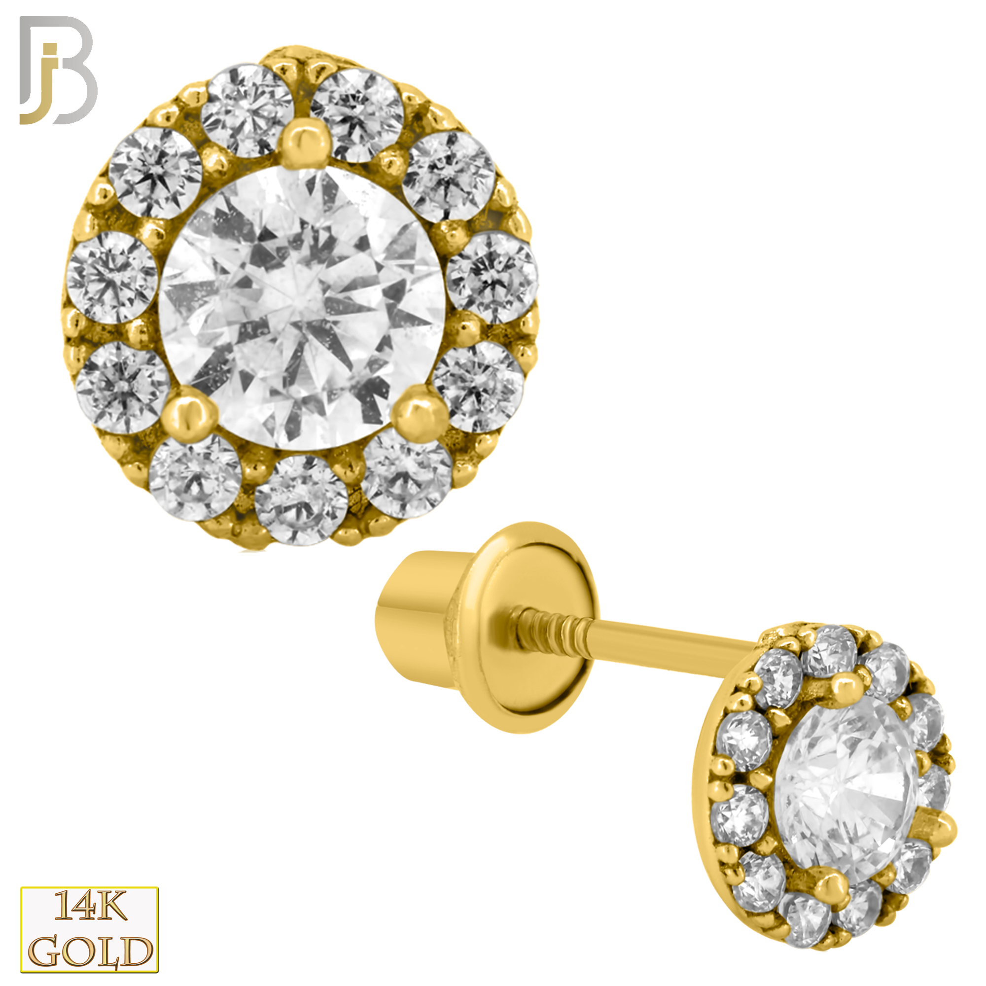 14-ES215 - 14k Solid Gold Round Multi CZ  Design Earring Stud with Clear Zircon image 0