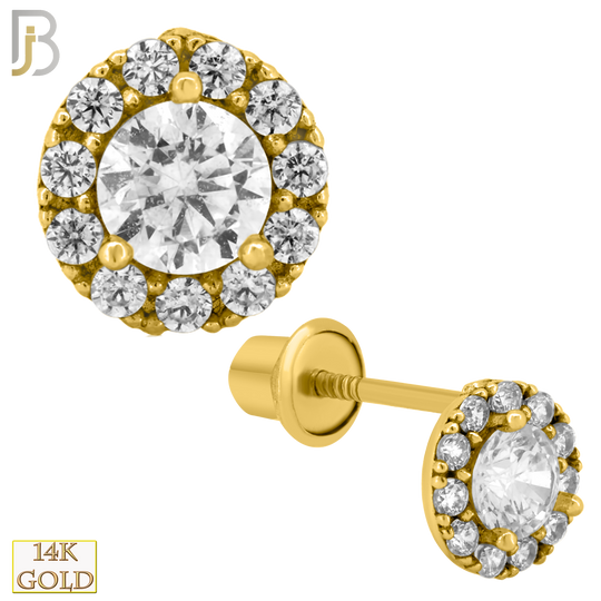 14-ES215 - 14k Solid Gold Round Multi CZ  Design Earring Stud with Clear Zircon image 0