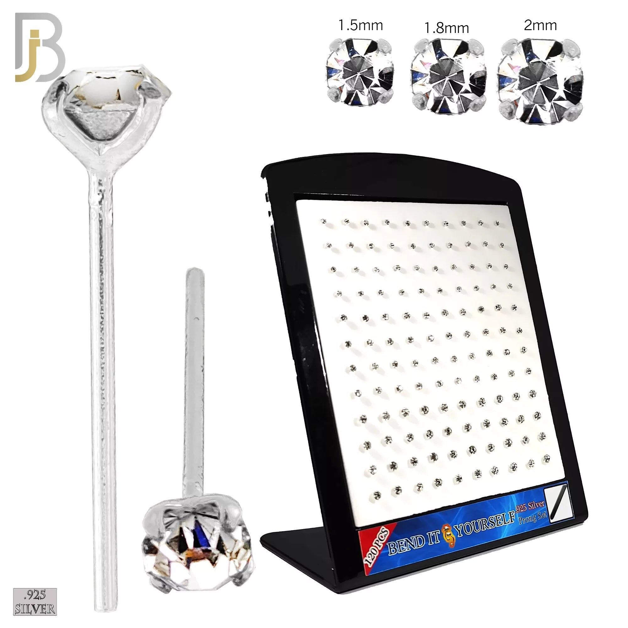 925-PK-NR02 - .925  Sterling Silver Nose Stud "Bend It Yourself" Round Zircon Prong Setting image