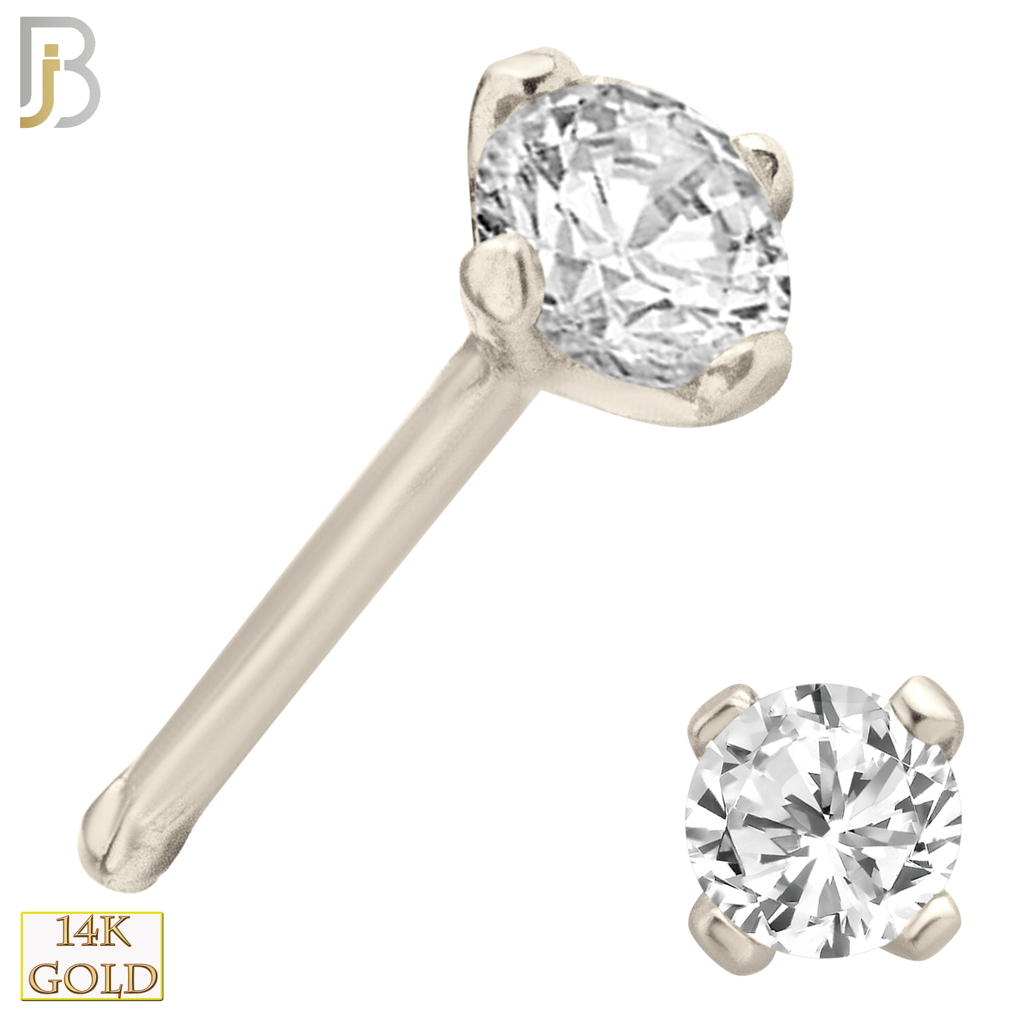 14-NR01D – 20g 14k Solid Gold Prong Setting  Round SI1 Real Diamond Nose Ring Bone image