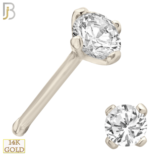 14-NR01D – 20g 14k Solid Gold Prong Setting  Round SI1 Real Diamond Nose Ring Bone image