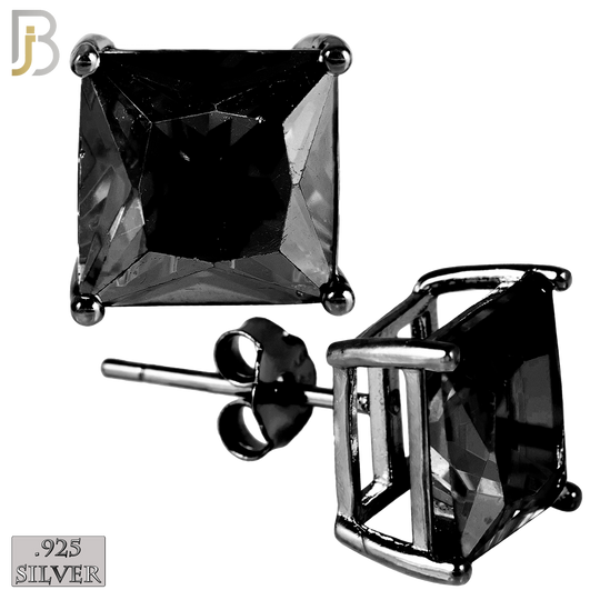 925-ES72-KK - .925 Sterling Silver Black Plated Earring Stud Casting Square Princess Cut Prong Setting Black Zircon image 0