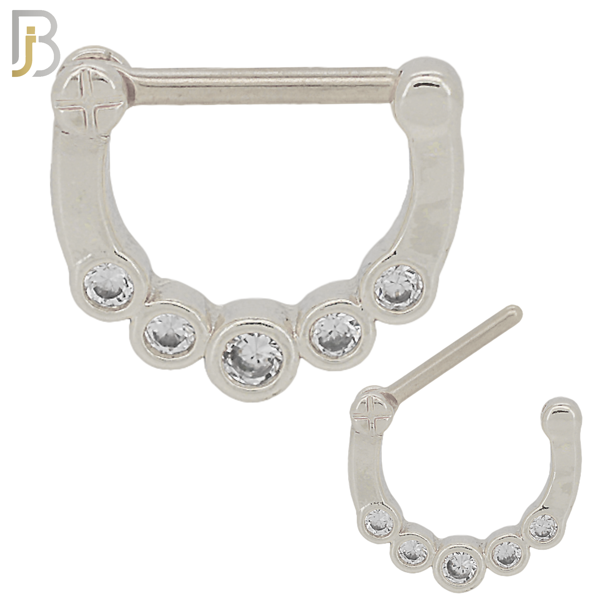CT81 - 316 Stainless Steel Septum Clicker with CZ Gems Nose Rings (PACK OF 6) image 0
