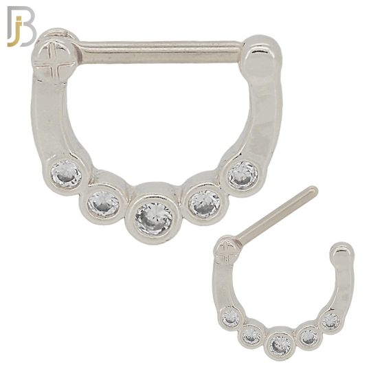 CT81 - 316 Stainless Steel Septum Clicker with CZ Gems Nose Rings (PACK OF 6) image 0