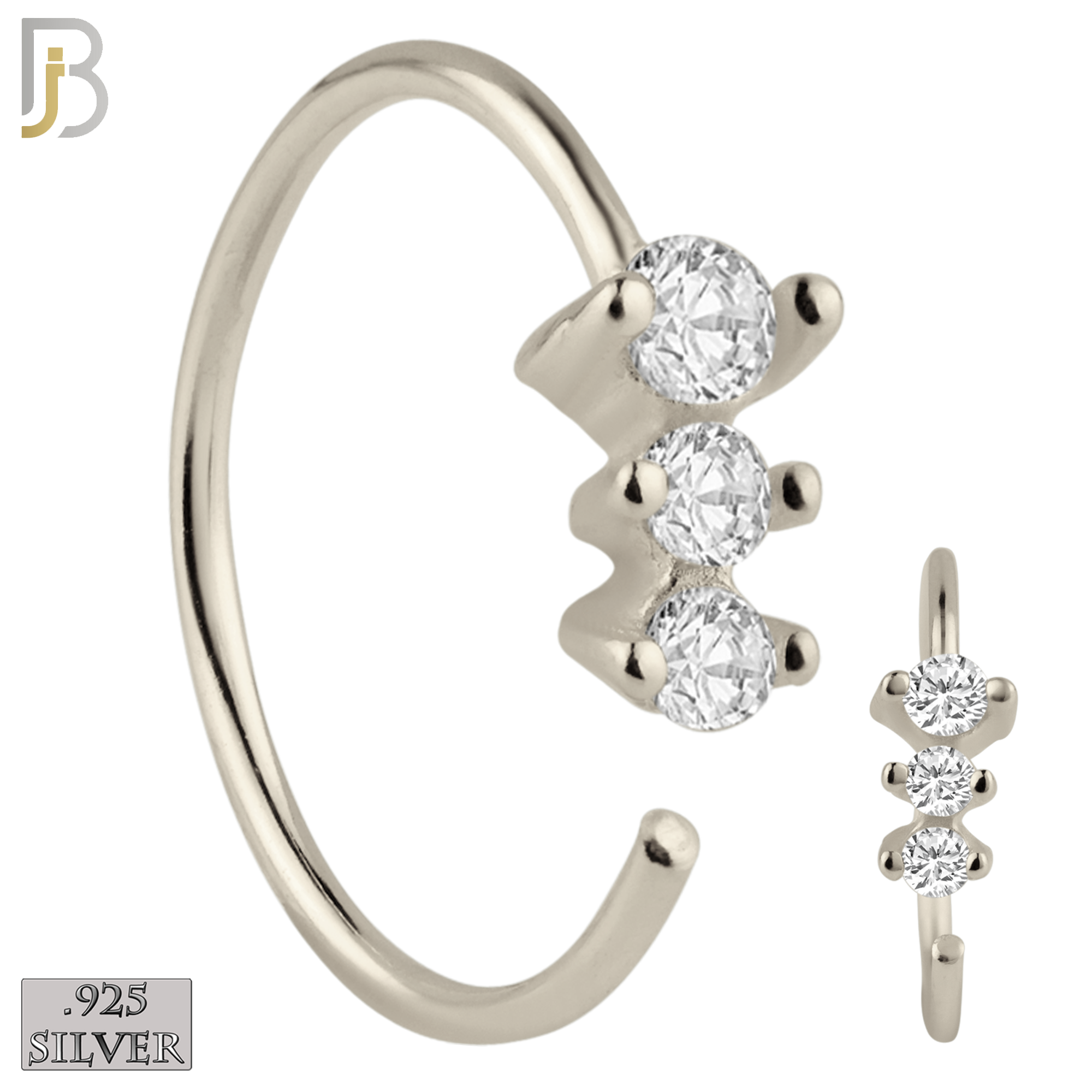 925-CT05 - 925 Sterling Silver 22g Thickness 3 Prong CZ Hoops Piercing (PACK OF 6) image 0