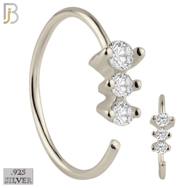 925-CT05 - 925 Sterling Silver 22g Thickness 3 Prong CZ Hoops Piercing (PACK OF 6) image 0