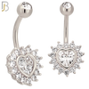 NB47 - 316L Stainless Heart Shaped CZ Center Surrounded with Round CZ Banana Belly Navel Ring image 1