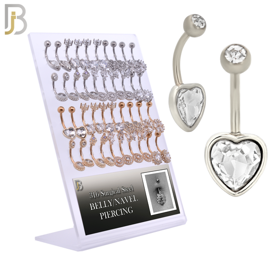 PK-NB34 - 316L Surgical Steel Different Designs Banana Belly Ring Pack of 40 image 0