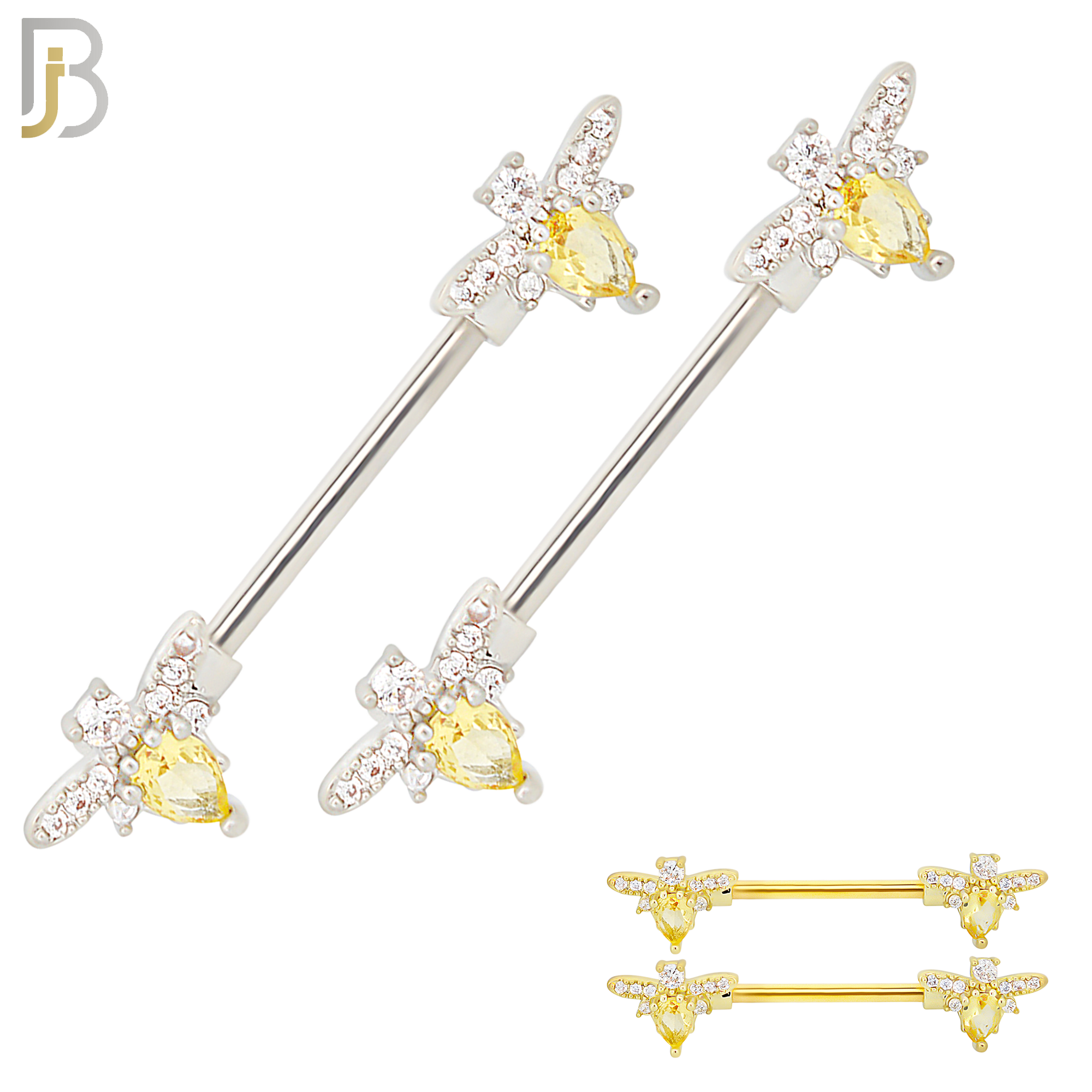 NP57 - 316L Surgical Steel Honey Bee Design Nipple Rings Pair Externally Threaded image 0