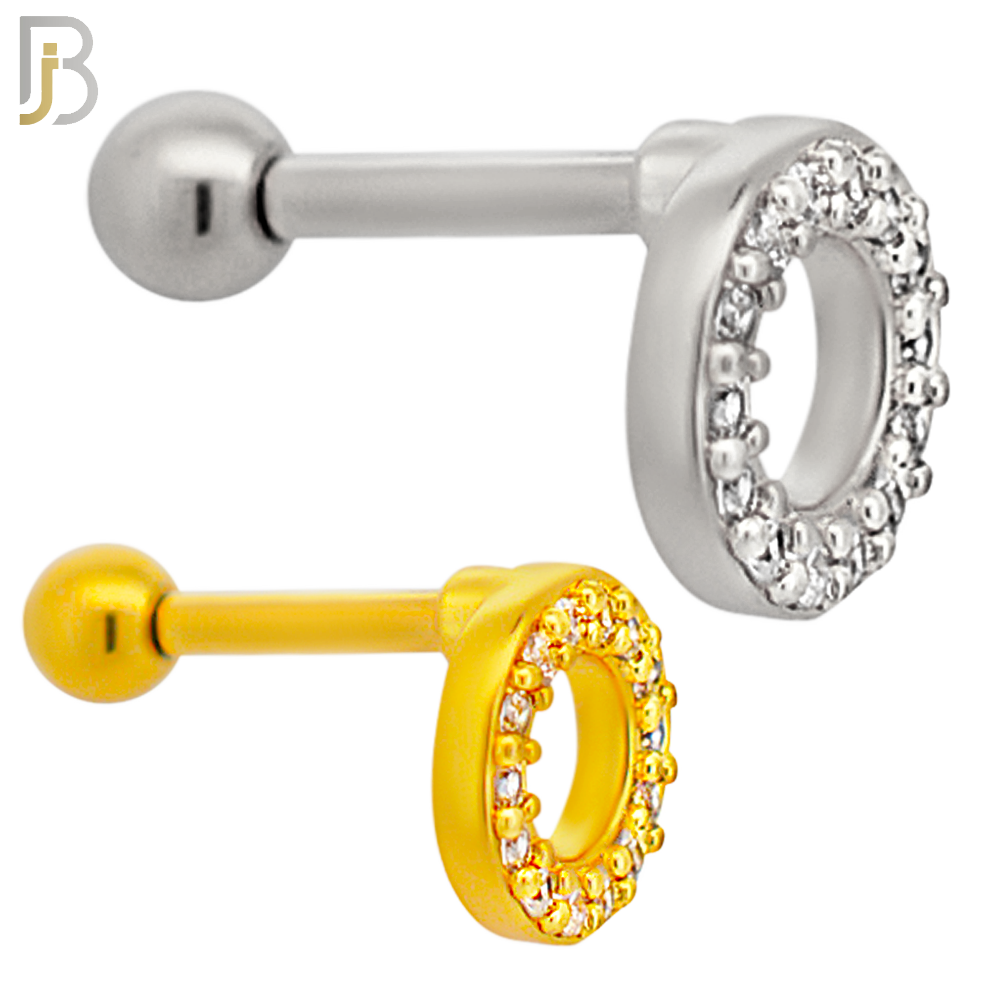 TB56 - 316L Stainless Steel Tiny Donut Round with Multi Zircon Tragus Barbell Cartilage Piercing Screw Ball Externally Threaded (PACK OF 6) image 0