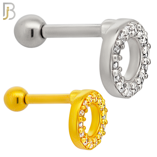 TB56 - 316L Stainless Steel Tiny Donut Round with Multi Zircon Tragus Barbell Cartilage Piercing Screw Ball Externally Threaded (PACK OF 6) image 0