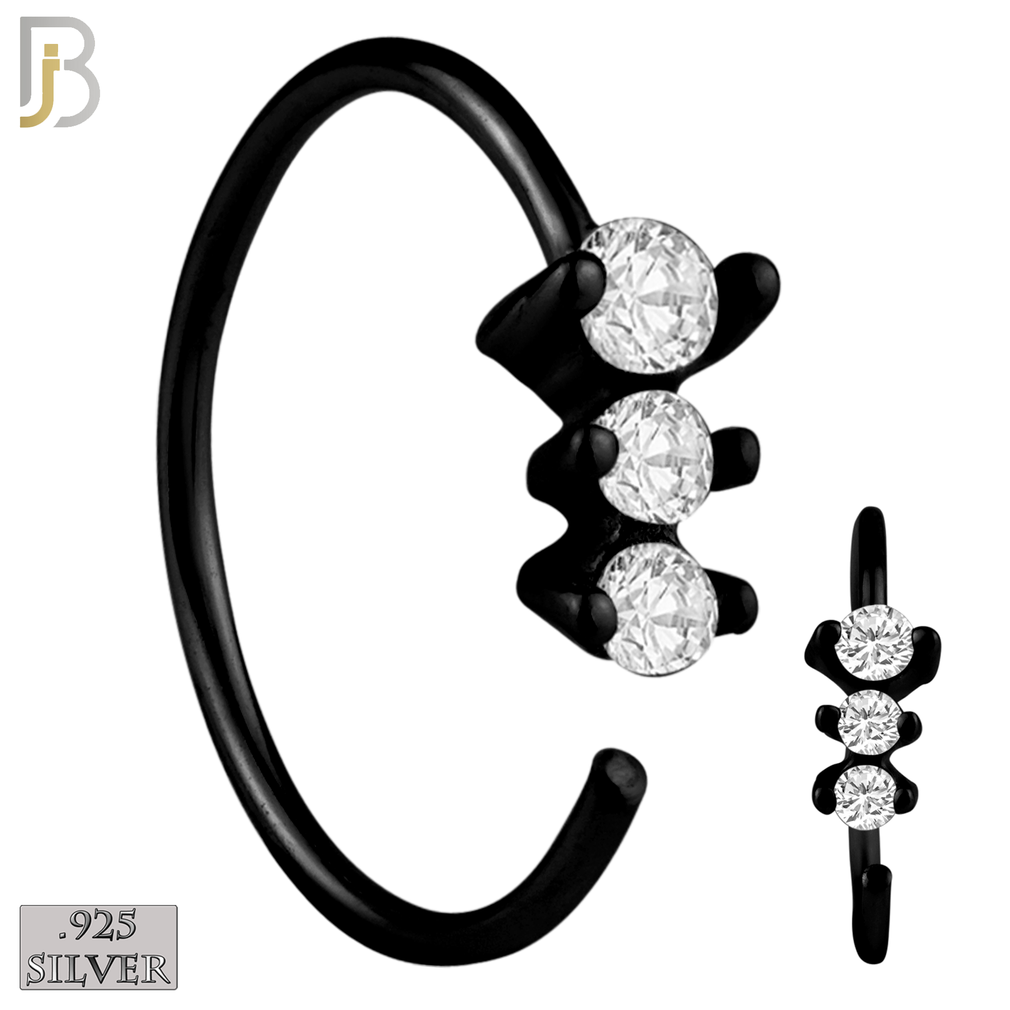 925-CT05 - 925 Sterling Silver 22g Thickness 3 Prong CZ Hoops Piercing (PACK OF 6) image 4