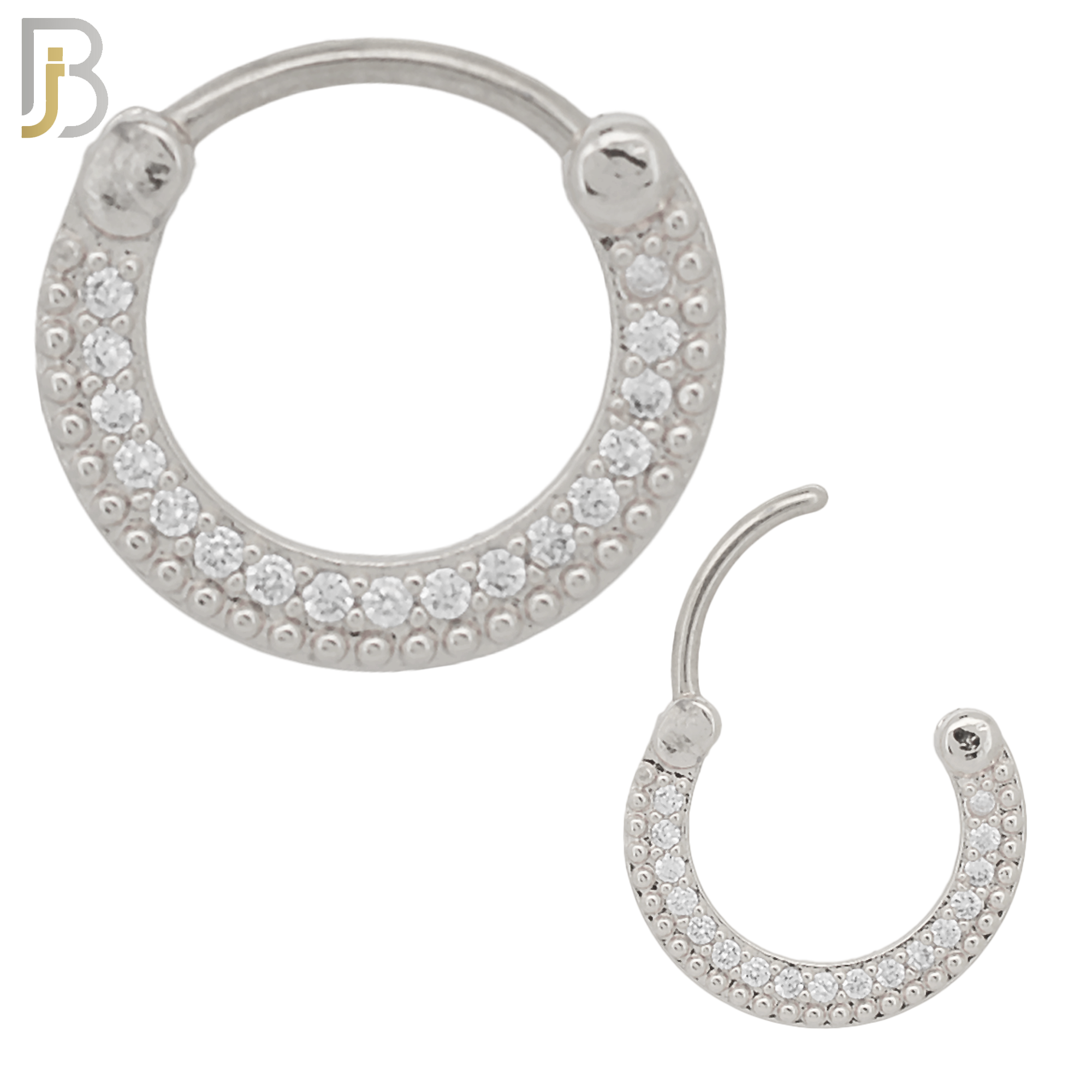 CT77 - 316 Surgical Steel Beads and Zircon Rows Nose Clicker for Septum Piercing (PACK OF 6) image 0