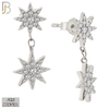 925-ES359 - .925 Sterling Silver Dangling Double Starburst with CZ Stud Earrings image 1