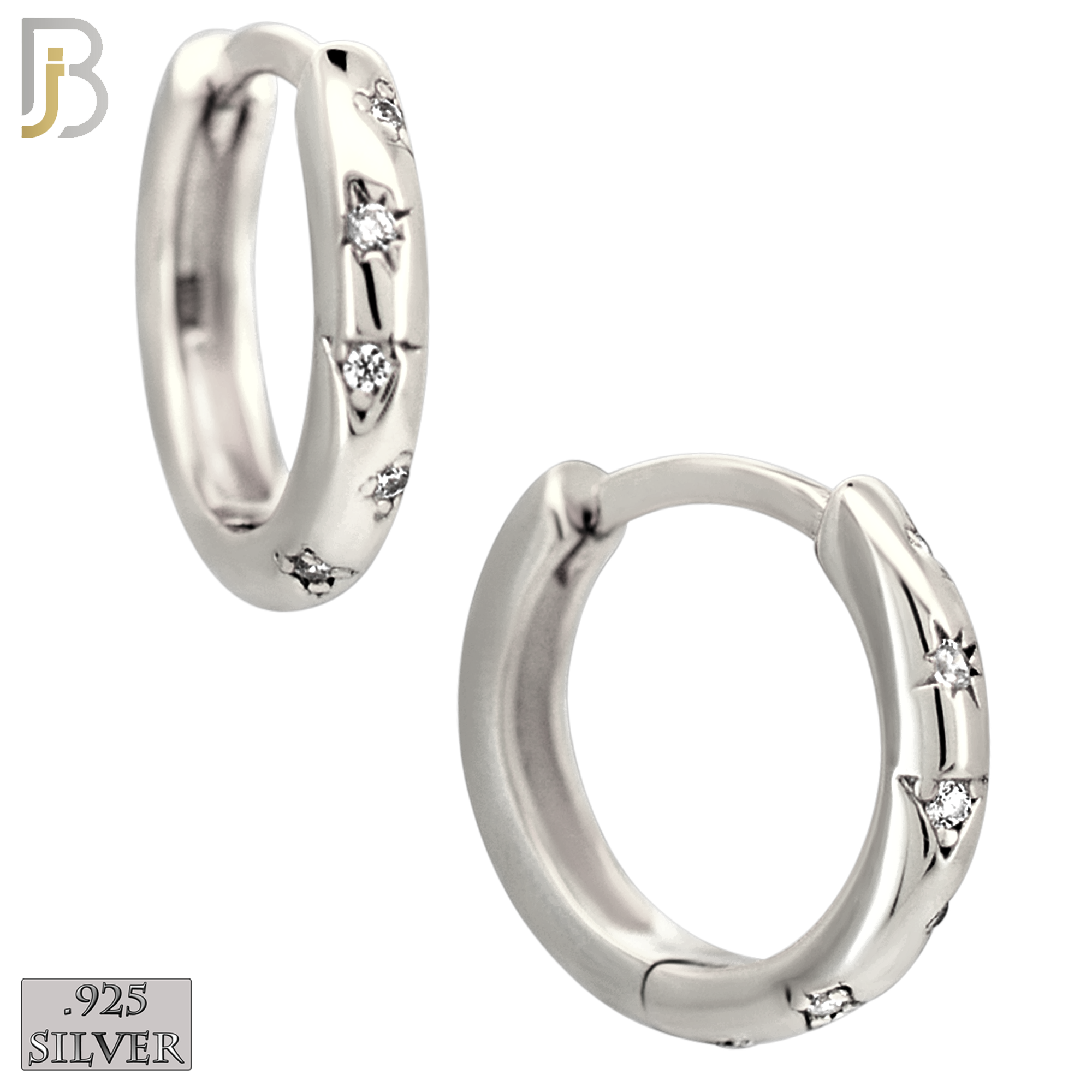 925-ES450 - .925 Sterling Silver Hoop Huggies with 5 Zircon image 1