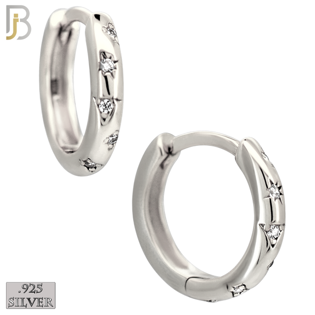 925-ES450 - .925 Sterling Silver Hoop Huggies with 5 Zircon image 1