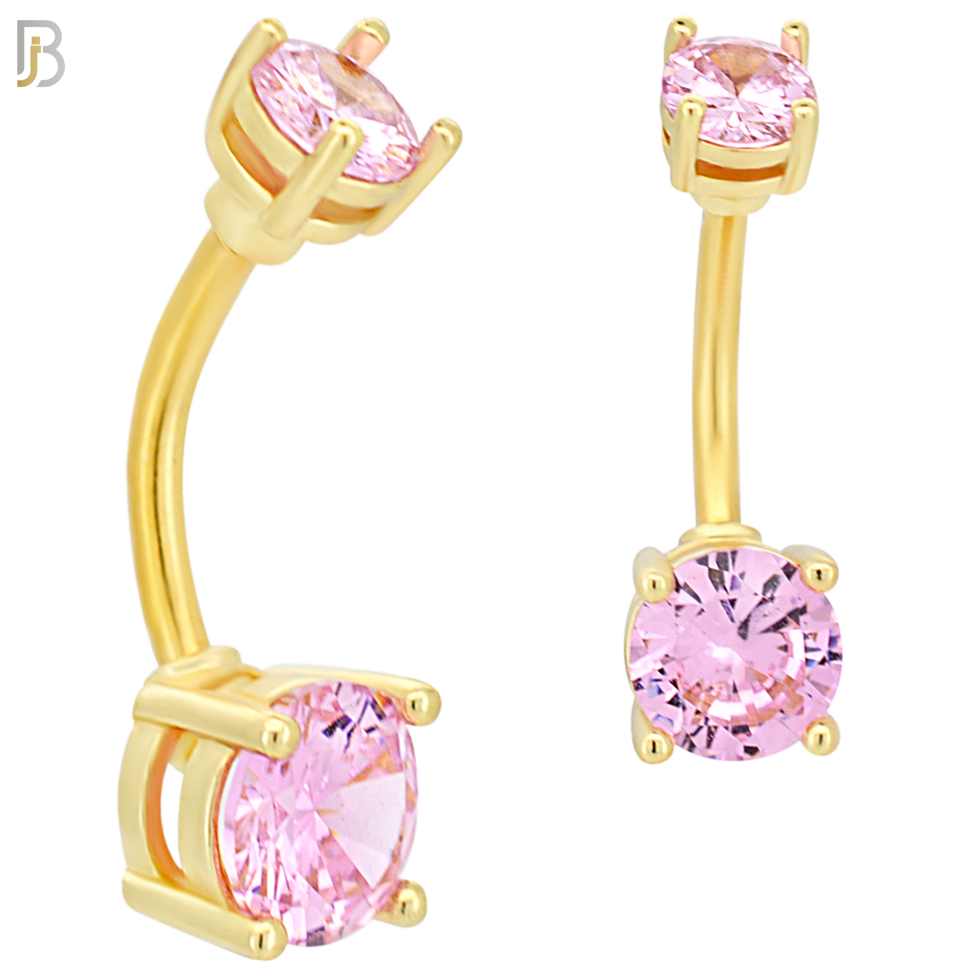 NB04G - 316L Stainless Steel Plated Round Prong Setting Zircon  Banana Belly Navel Ring (PACK OF 6) image