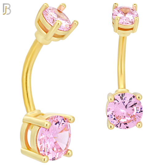 NB04G - 316L Stainless Steel Plated Round Prong Setting Zircon  Banana Belly Navel Ring (PACK OF 6) image