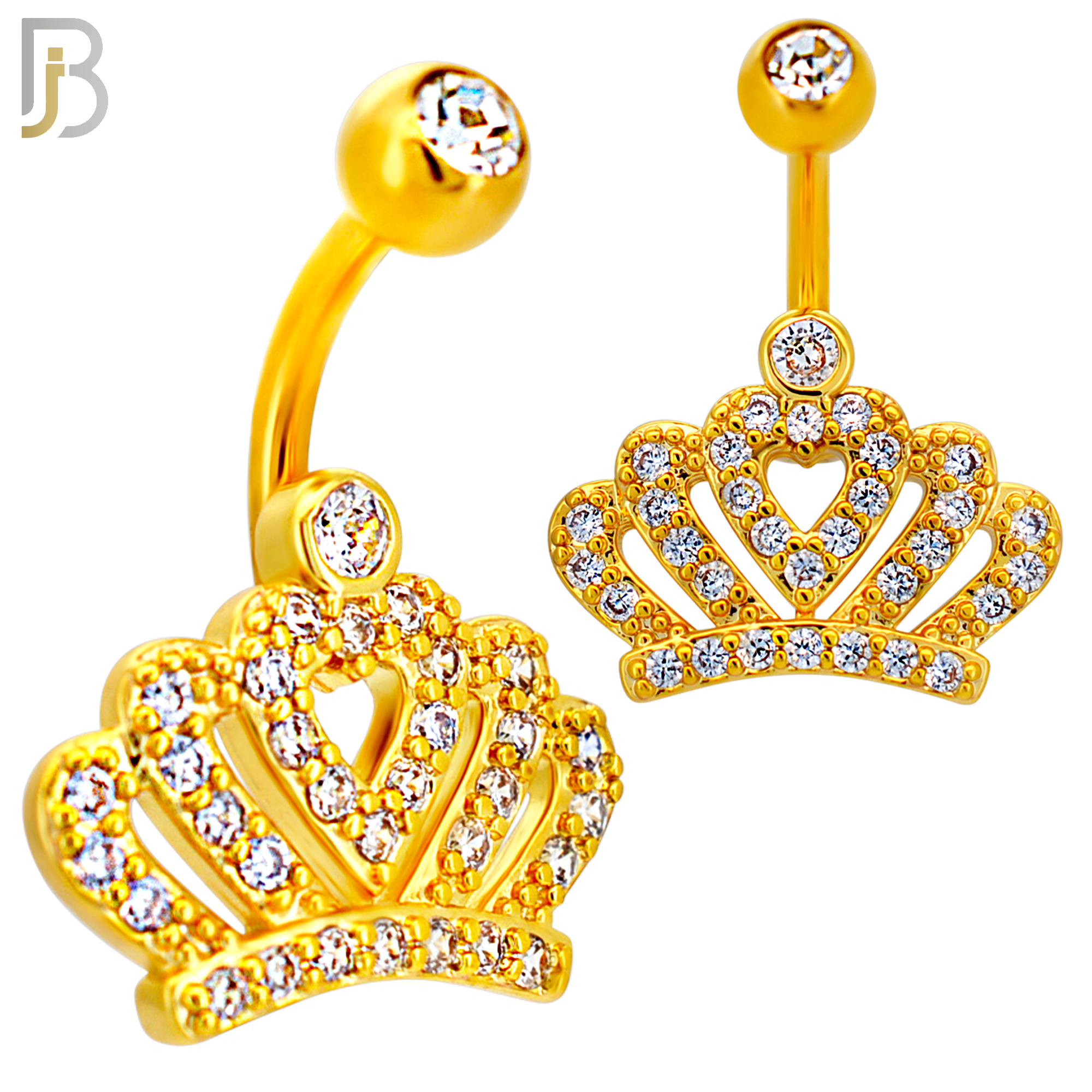NB116 - 316L Surgical Steel CZ studded Crown Belly Ring image 2