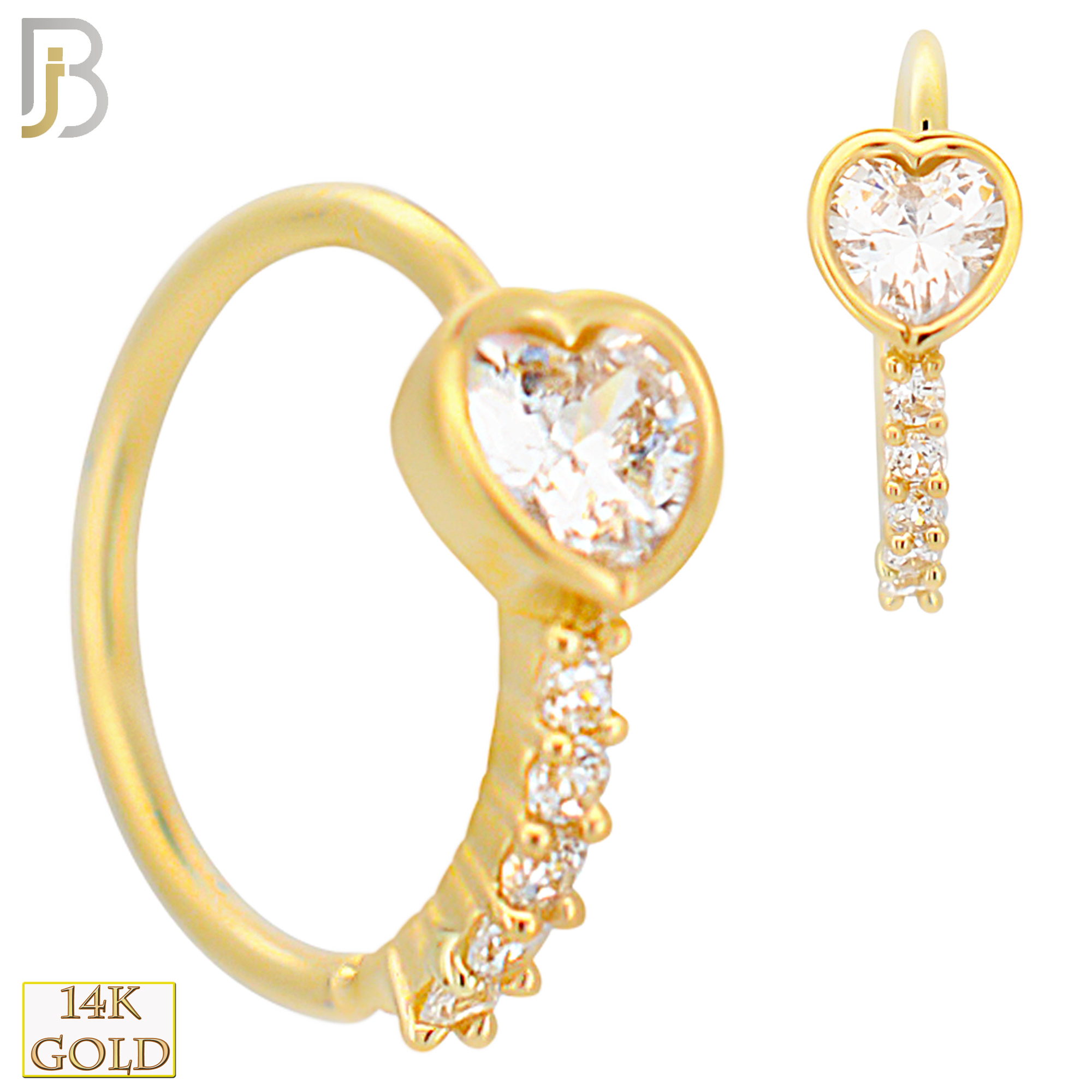 14-CT115 - 14K Solid Gold Hoops with Heart Shaped CZ in Bezel Setting with 5 Line CZ image 0