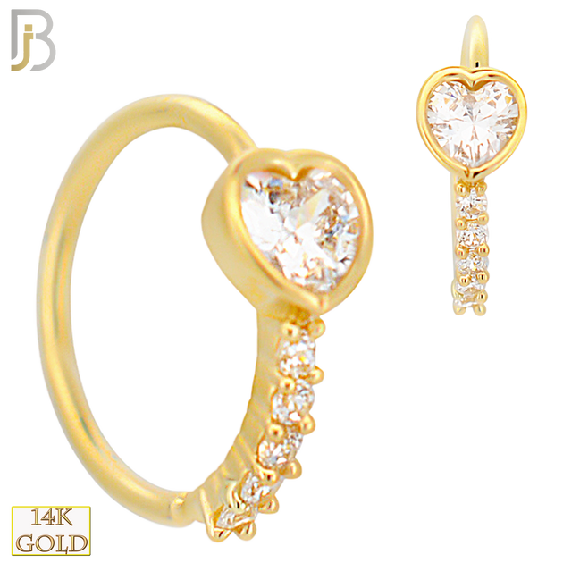 14-CT115 - 14K Solid Gold Hoops with Heart Shaped CZ in Bezel Setting with 5 Line CZ image 0