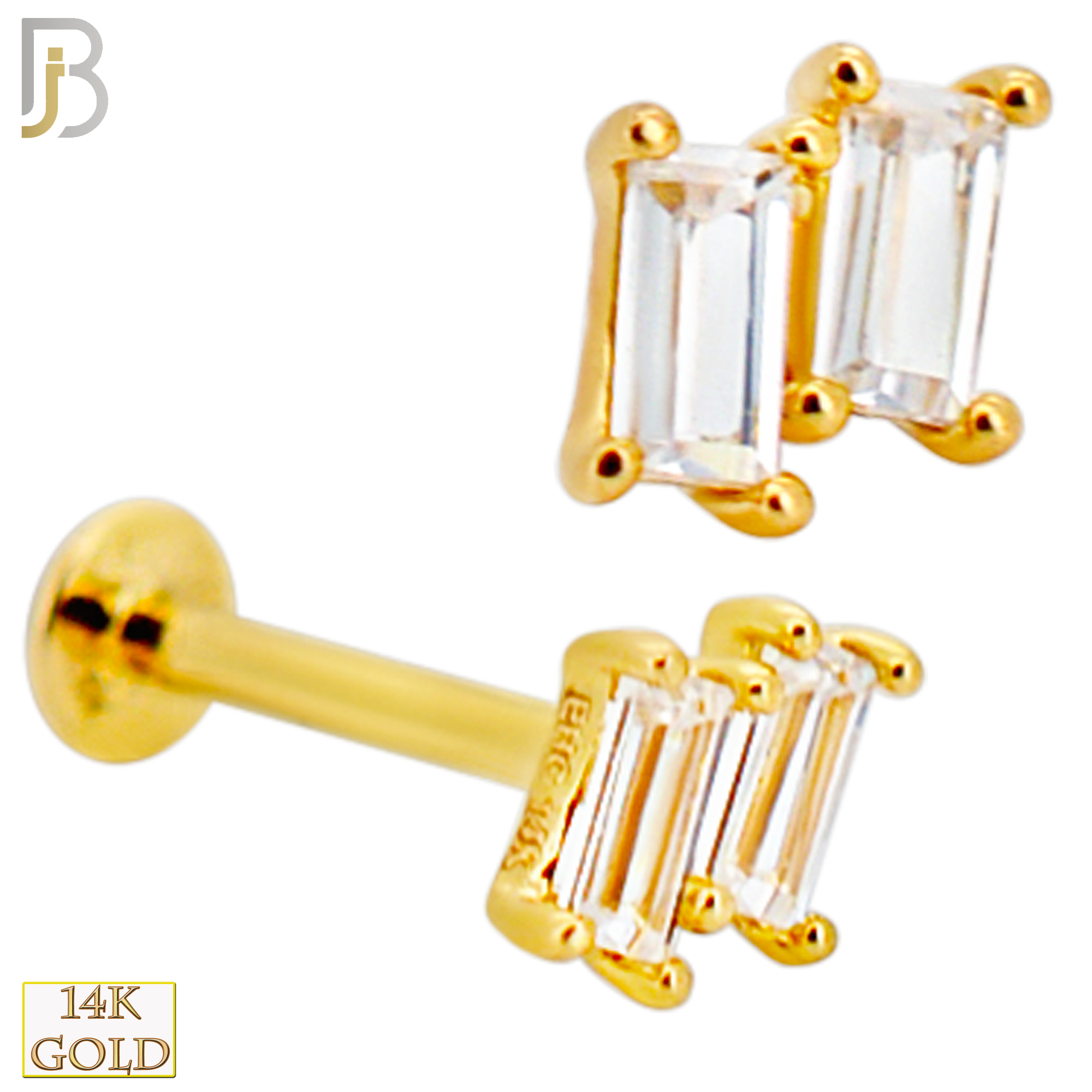 14-LB127 - 14k Yellow Gold Two (2) Baguette Cubic Zirconia Labret image 0