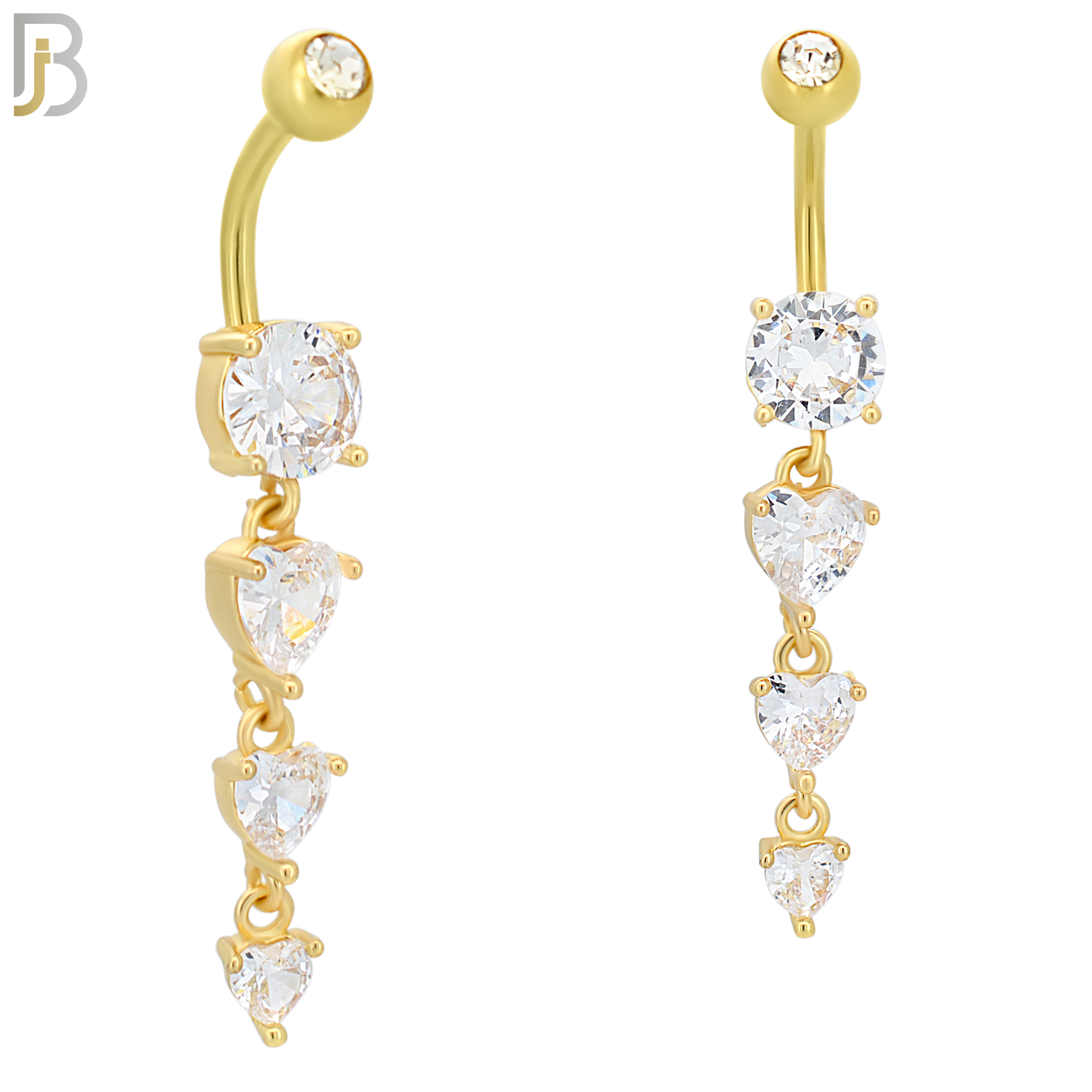 N091  - 316L Stainless Steel Round Zircon with Dangling Line of Heart Shaped Zircon Belly Ring image 2